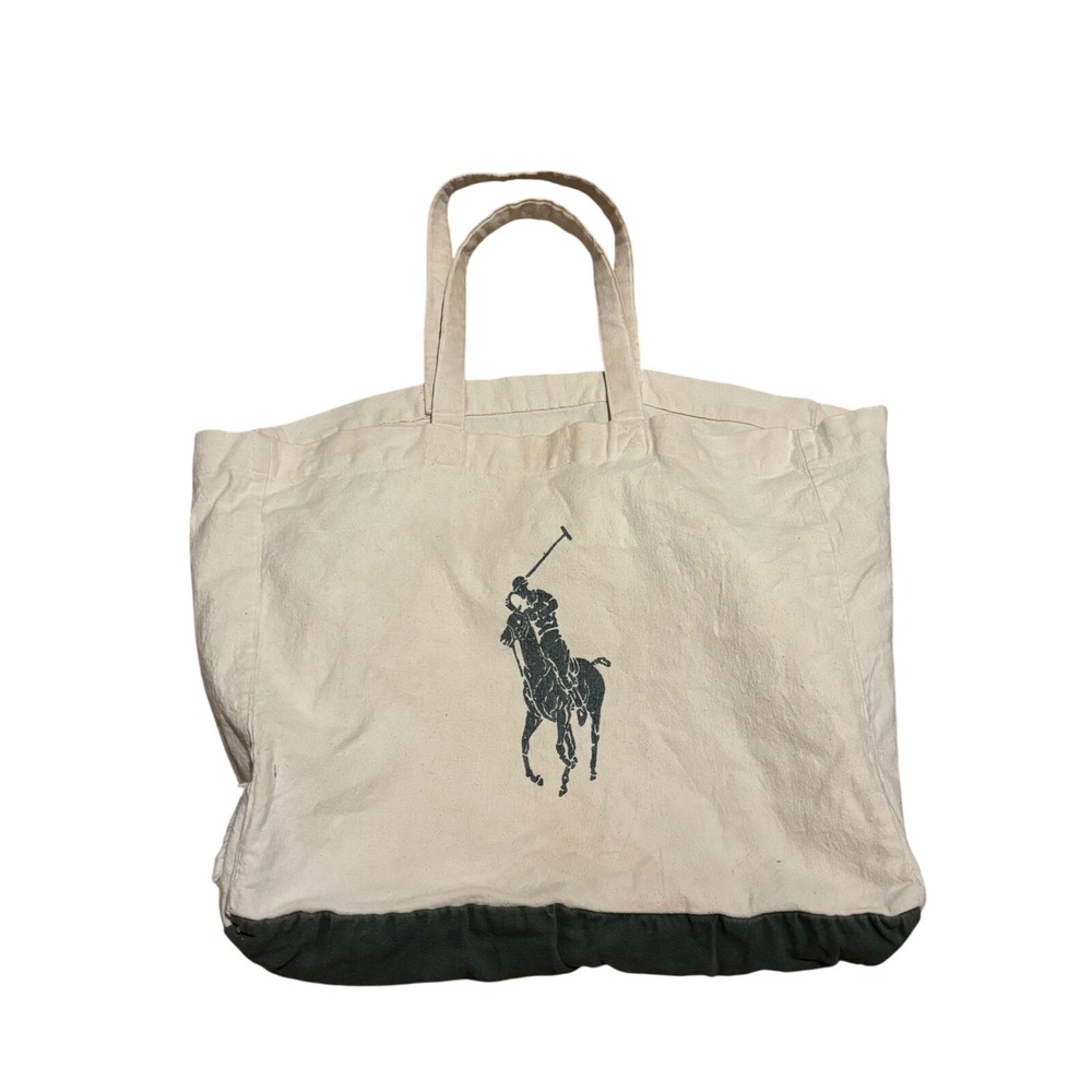 Polo Ralph Lauren Big Pony Organic Cotton Canvas Tote Bag White Grn Philanthropy